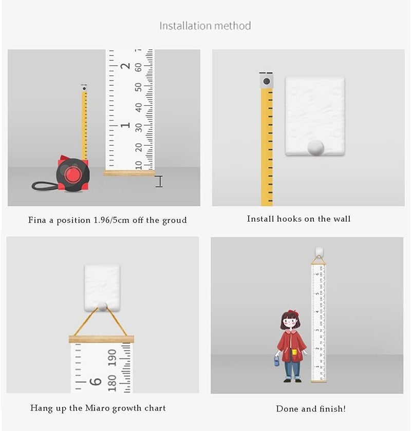 MinoMia (20cm x 200cm, White & Black) - Miaro Kids Growth Chart, Wood Frame Fabric Canvas Height Measurement Ruler From Baby to Adult for Child's Room Decoration - Image 2